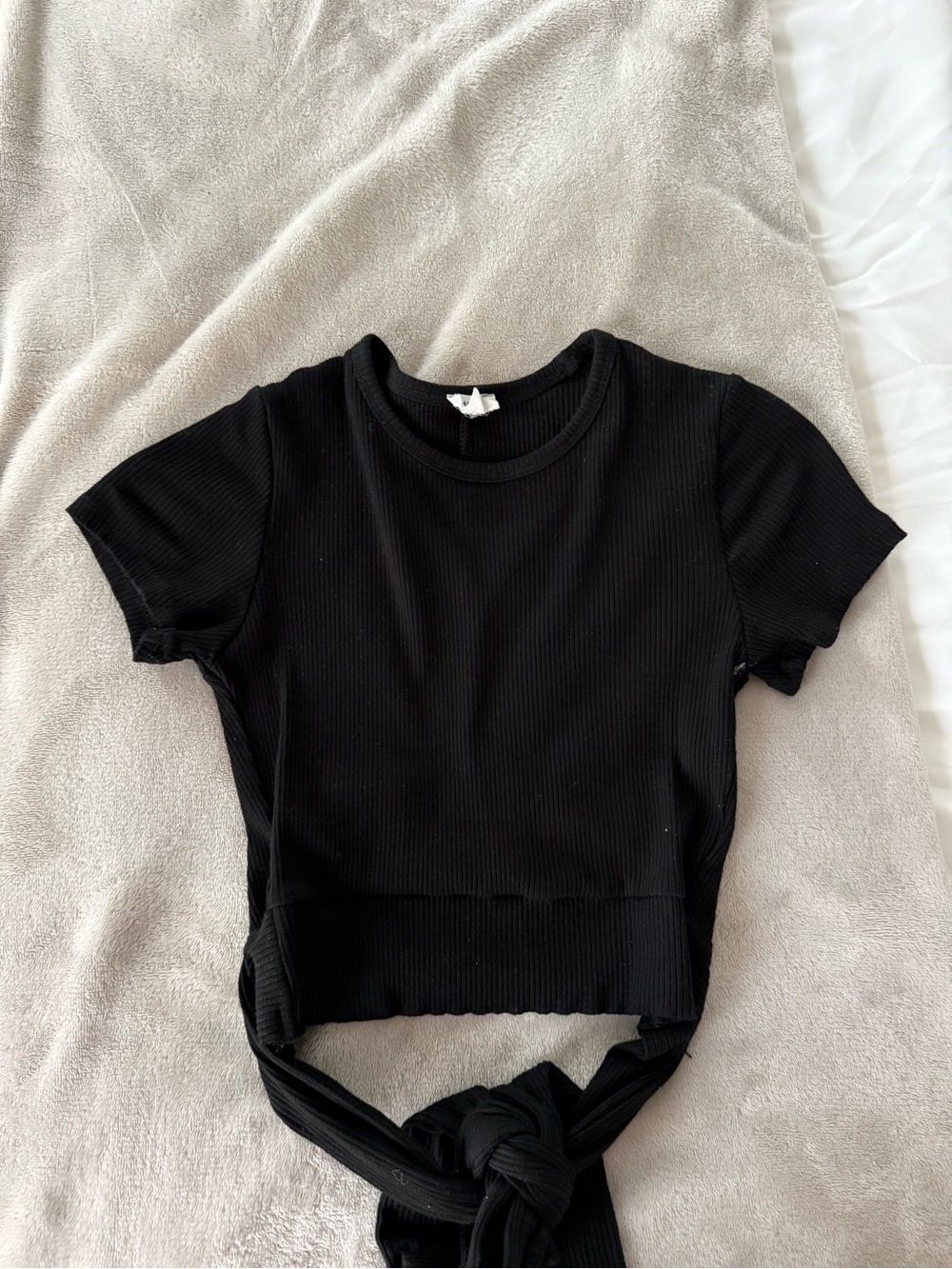 Garage Black Ribbed Tie-Front Crop Top